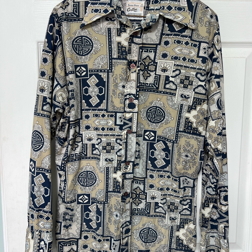Vintage Butterfly collar Cortini Knit  Patterned Button-Up Shirt - Picture 2 of 6